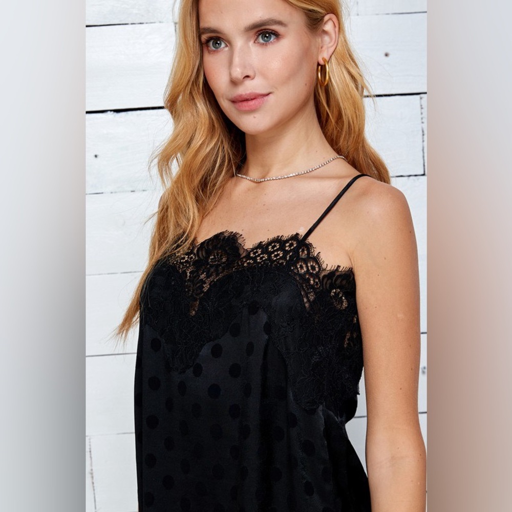 386B-BLACK. Lace Polkadot Cami - Picture 4 of 7